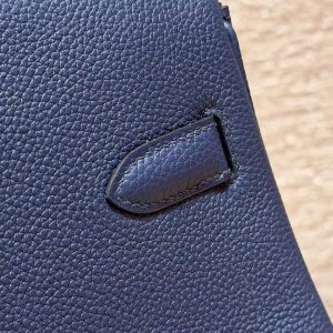 Hermes Birkin 40 Bag Handmade In Togo Calfskin Leather Silver Hardware 73 Blue Saphir - Image 7