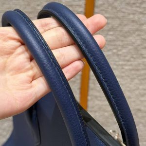 Hermes Birkin 40 Bag Handmade In Togo Calfskin Leather Silver Hardware 73 Blue Saphir - Image 5