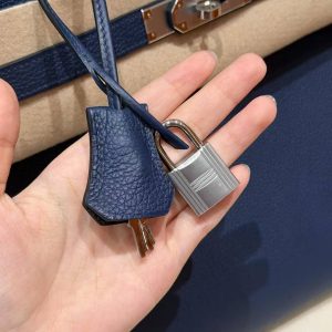 Hermes Birkin 40 Bag Handmade In Togo Calfskin Leather Silver Hardware 73 Blue Saphir - Image 4