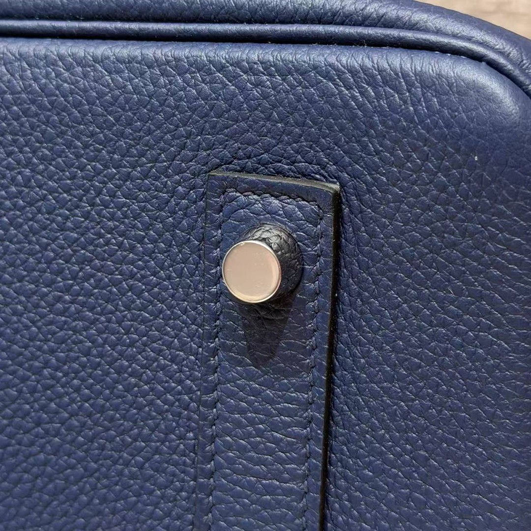 Hermes Birkin 40 Bag Handmade In Togo Calfskin Leather Silver Hardware 73 Blue Saphir - Image 3