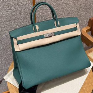 Hermes Birkin 40 Bag Handmade In Togo Calfskin Leather Silver Hardware Z6 Malachite