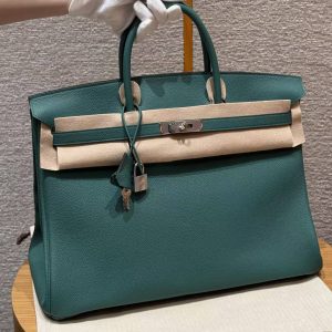 Alternative view of Hermes Birkin 40 Bag Handmade In Togo Calfskin Leather Silver Hardware Z6 Malachite