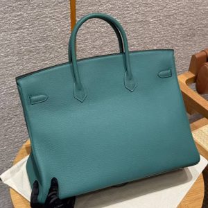 Hermes Birkin 40 Bag Handmade In Togo Calfskin Leather Silver Hardware Z6 Malachite - Image 19