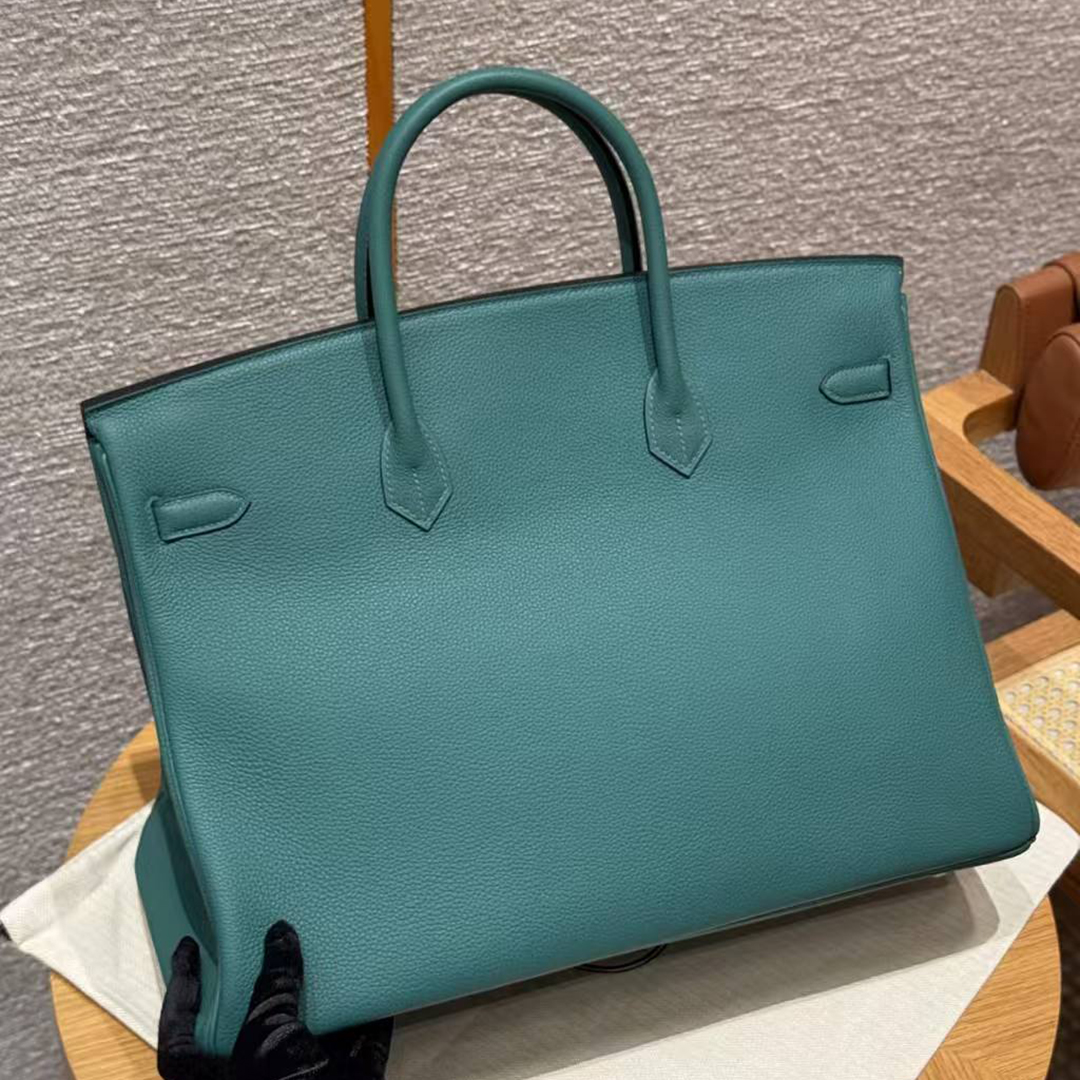 Hermes Birkin 40 Bag Handmade In Togo Calfskin Leather Silver Hardware Z6 Malachite - Image 19