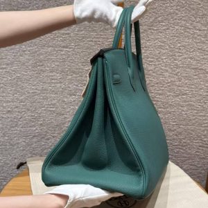 Hermes Birkin 40 Bag Handmade In Togo Calfskin Leather Silver Hardware Z6 Malachite - Image 18