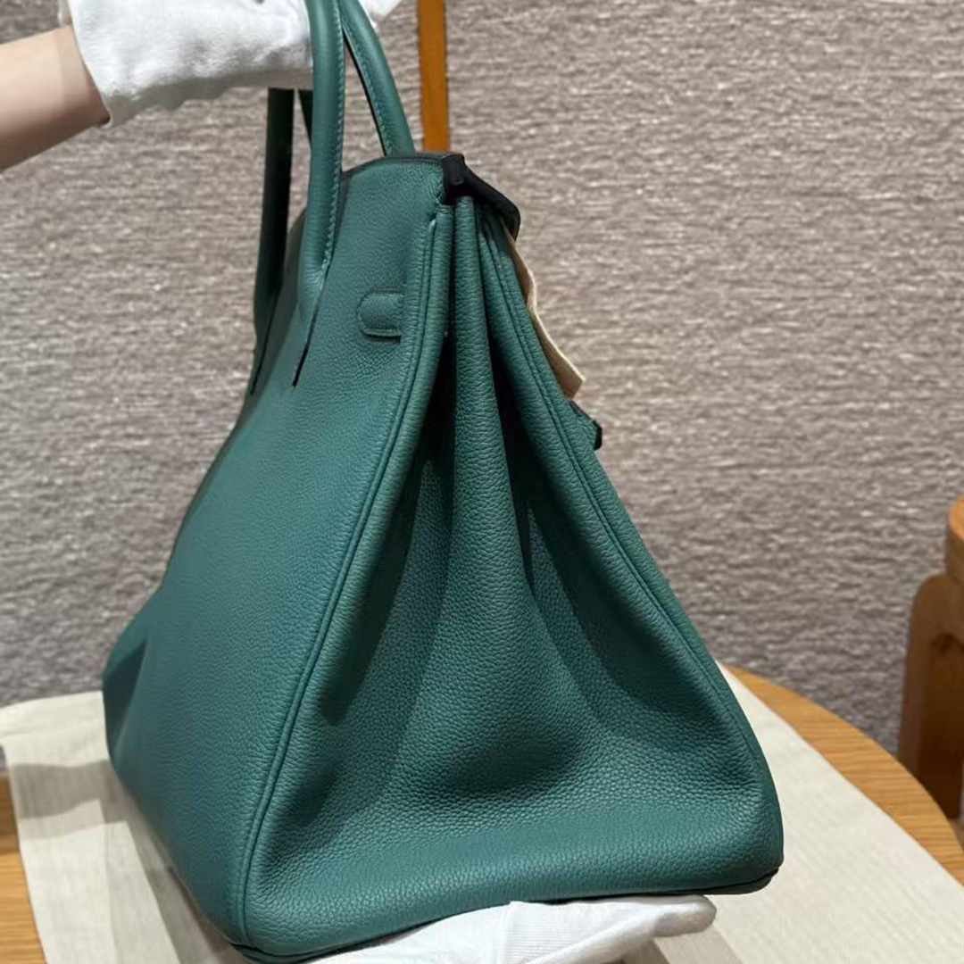Hermes Birkin 40 Bag Handmade In Togo Calfskin Leather Silver Hardware Z6 Malachite - Image 17