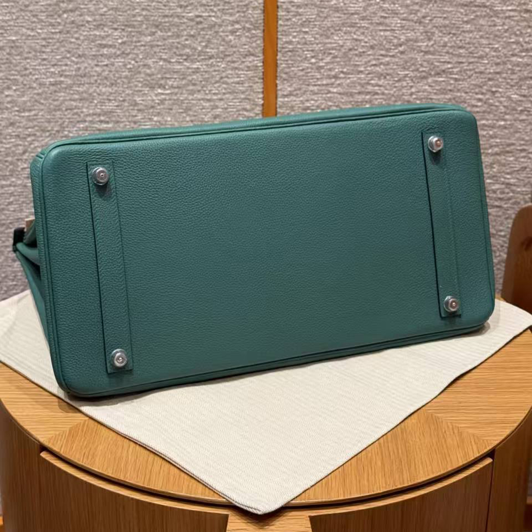 Hermes Birkin 40 Bag Handmade In Togo Calfskin Leather Silver Hardware Z6 Malachite - Image 16