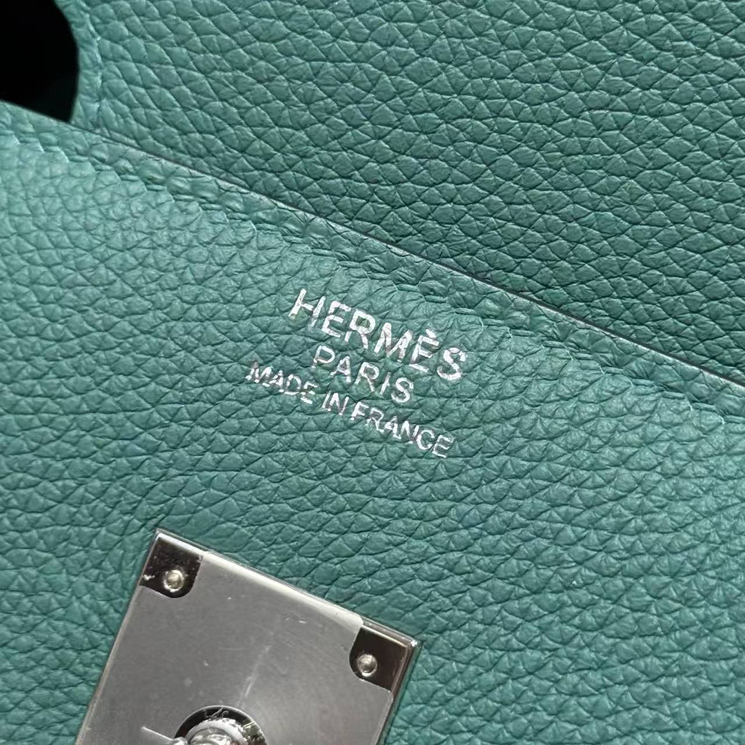 Hermes Birkin 40 Bag Handmade In Togo Calfskin Leather Silver Hardware Z6 Malachite - Image 15