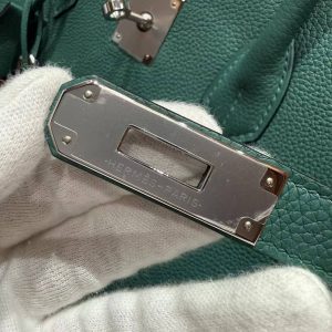 Hermes Birkin 40 Bag Handmade In Togo Calfskin Leather Silver Hardware Z6 Malachite - Image 14