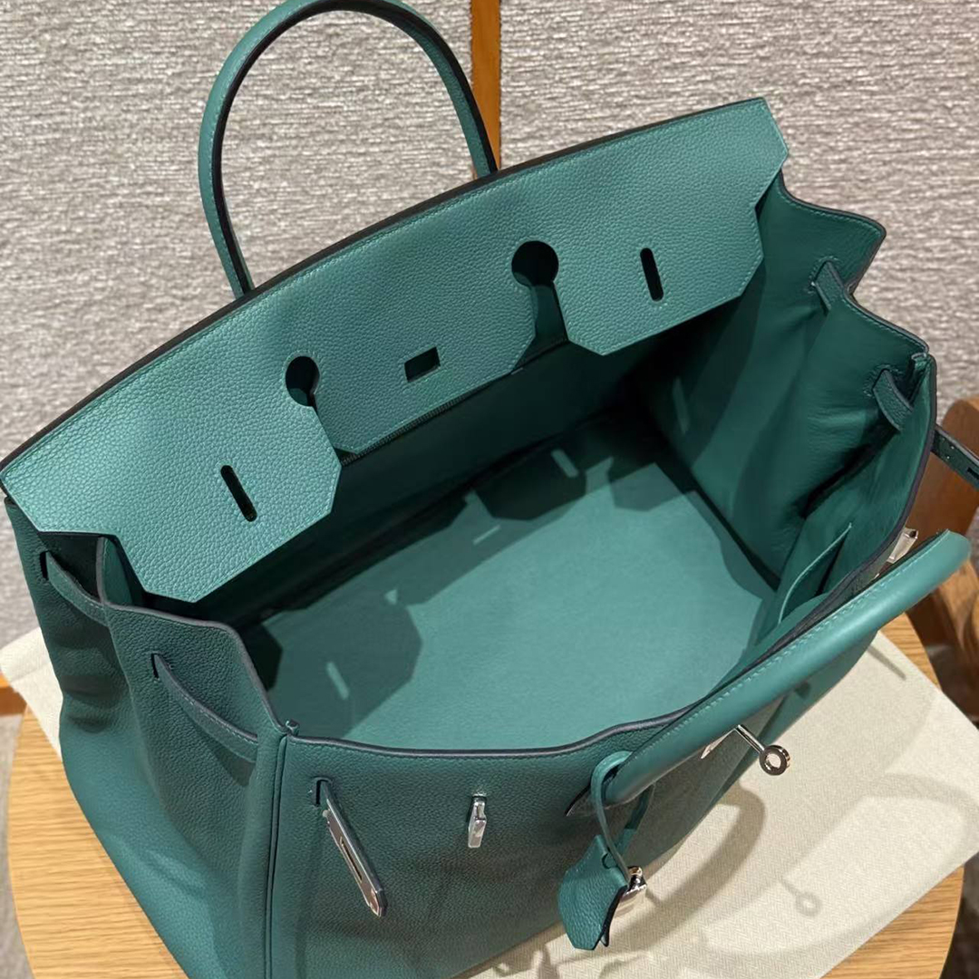 Hermes Birkin 40 Bag Handmade In Togo Calfskin Leather Silver Hardware Z6 Malachite - Image 11