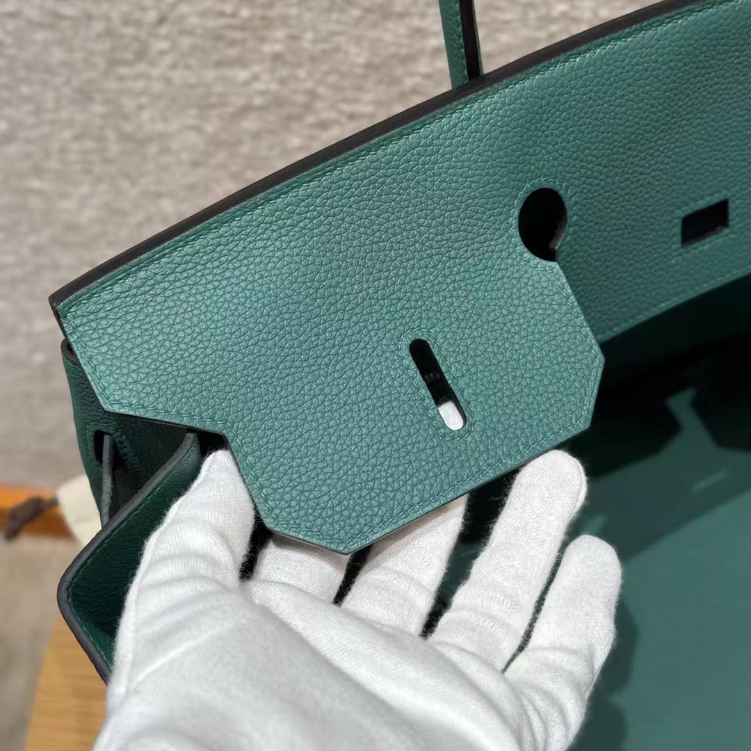 Hermes Birkin 40 Bag Handmade In Togo Calfskin Leather Silver Hardware Z6 Malachite - Image 10