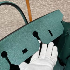 Hermes Birkin 40 Bag Handmade In Togo Calfskin Leather Silver Hardware Z6 Malachite - Image 9
