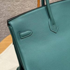 Hermes Birkin 40 Bag Handmade In Togo Calfskin Leather Silver Hardware Z6 Malachite - Image 6