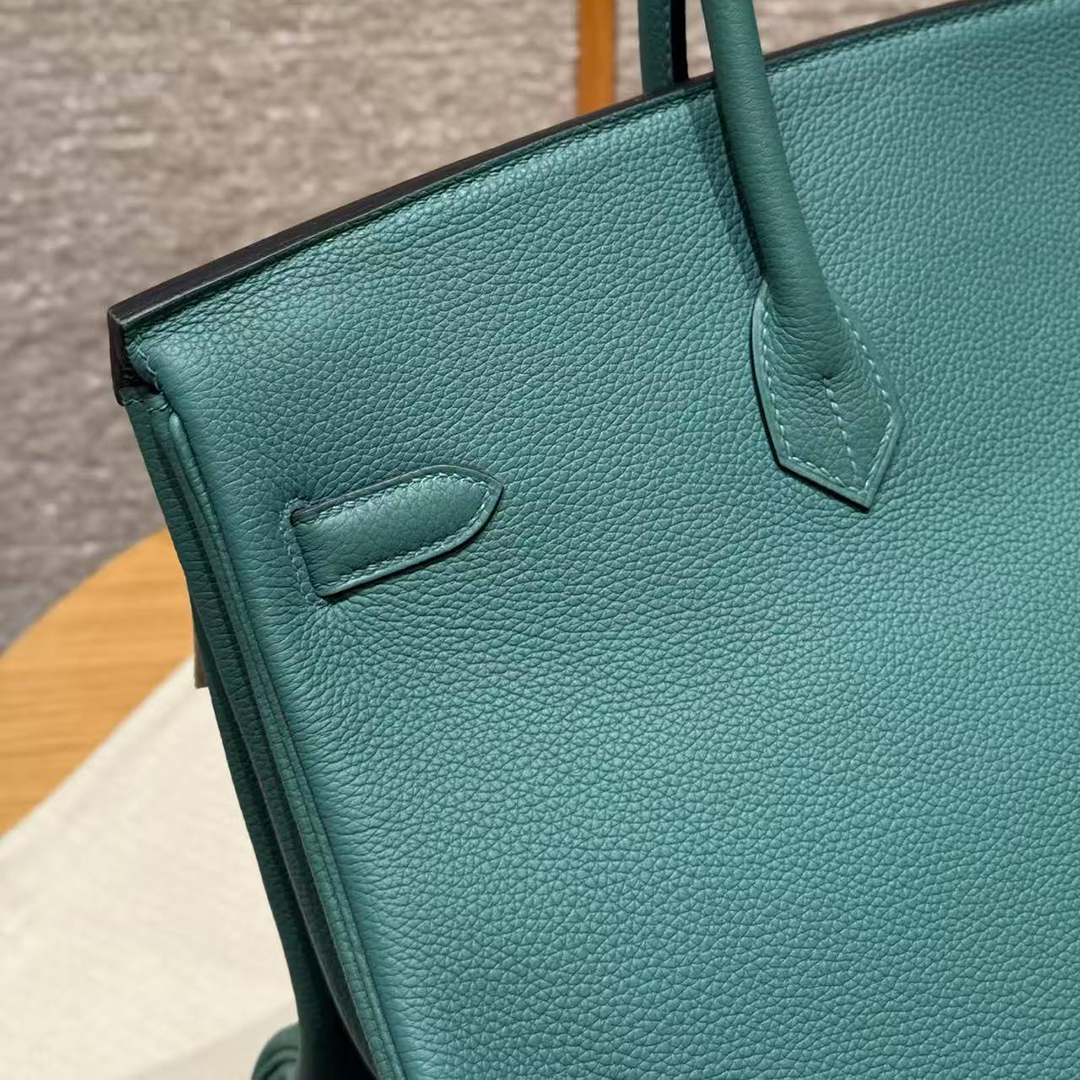 Hermes Birkin 40 Bag Handmade In Togo Calfskin Leather Silver Hardware Z6 Malachite - Image 6