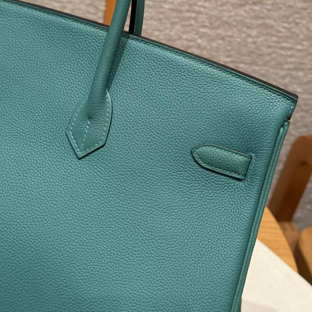 Hermes Birkin 40 Bag Handmade In Togo Calfskin Leather Silver Hardware Z6 Malachite - Image 5