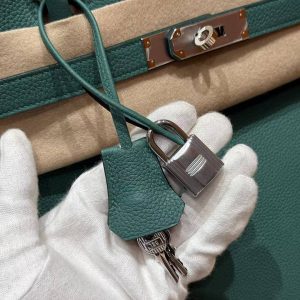 Hermes Birkin 40 Bag Handmade In Togo Calfskin Leather Silver Hardware Z6 Malachite - Image 4