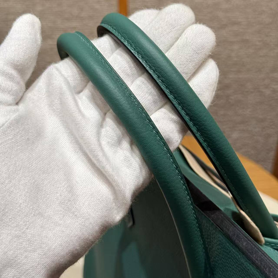 Hermes Birkin 40 Bag Handmade In Togo Calfskin Leather Silver Hardware Z6 Malachite - Image 3