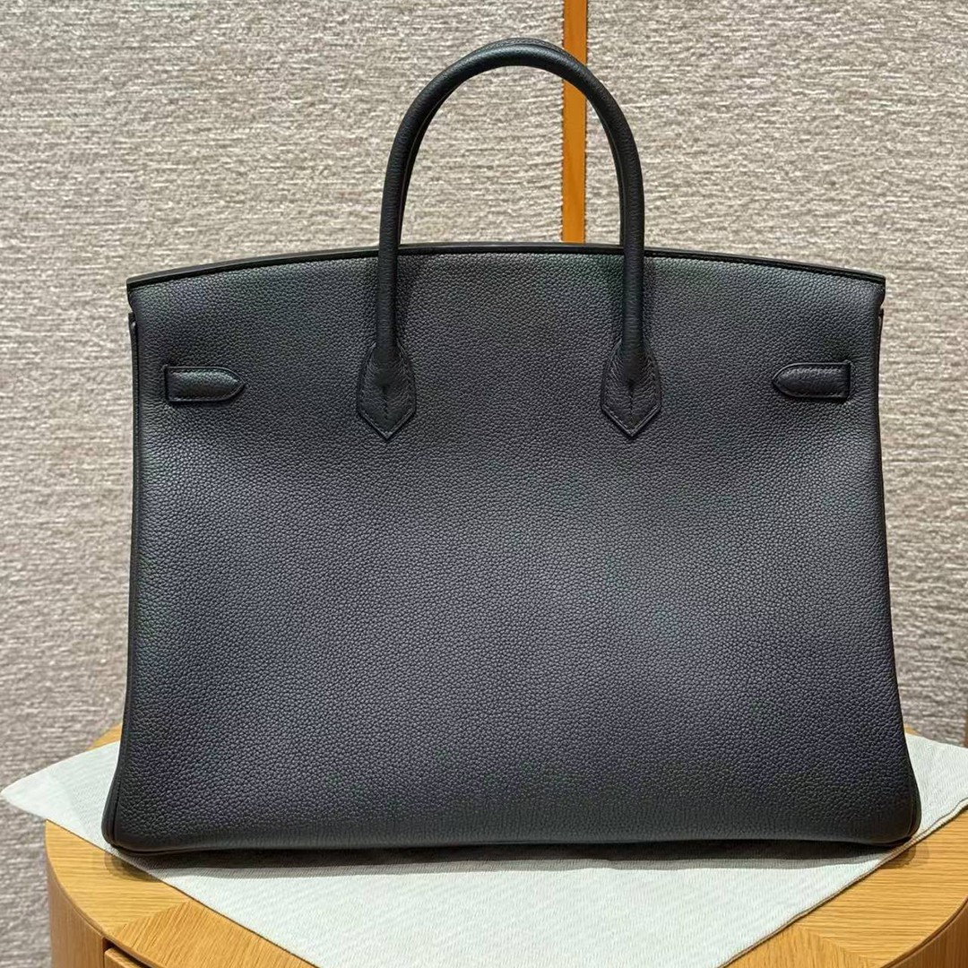 Hermes Birkin 40 Bag Handmade In Togo Calfskin Leather Gold Hardware Noir - Image 21