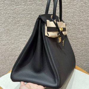 Hermes Birkin 40 Bag Handmade In Togo Calfskin Leather Gold Hardware Noir - Image 20