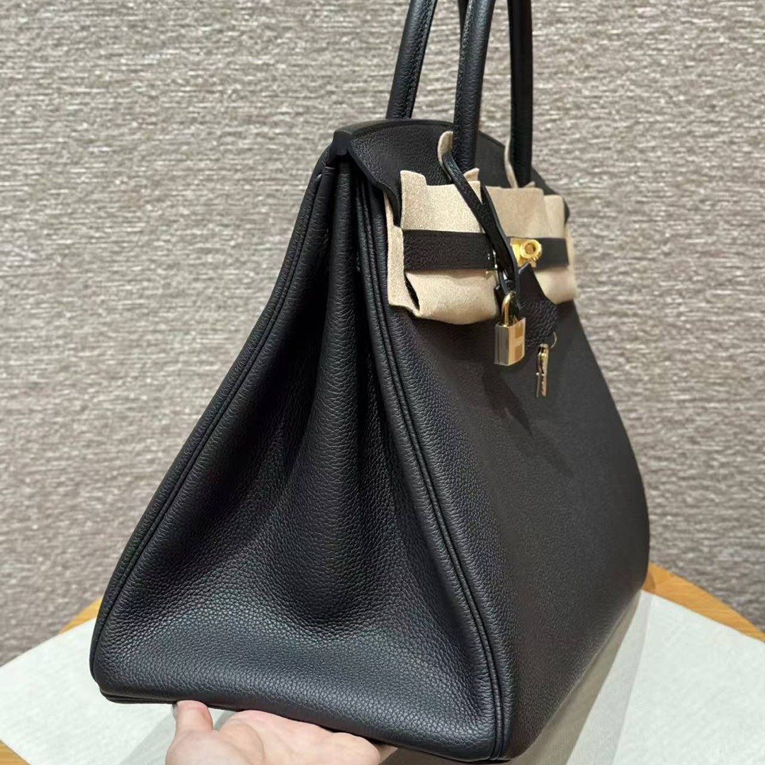 Hermes Birkin 40 Bag Handmade In Togo Calfskin Leather Gold Hardware Noir - Image 20