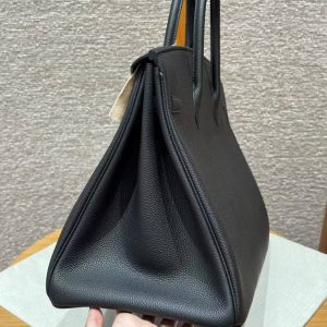 Hermes Birkin 40 Bag Handmade In Togo Calfskin Leather Gold Hardware Noir - Image 19