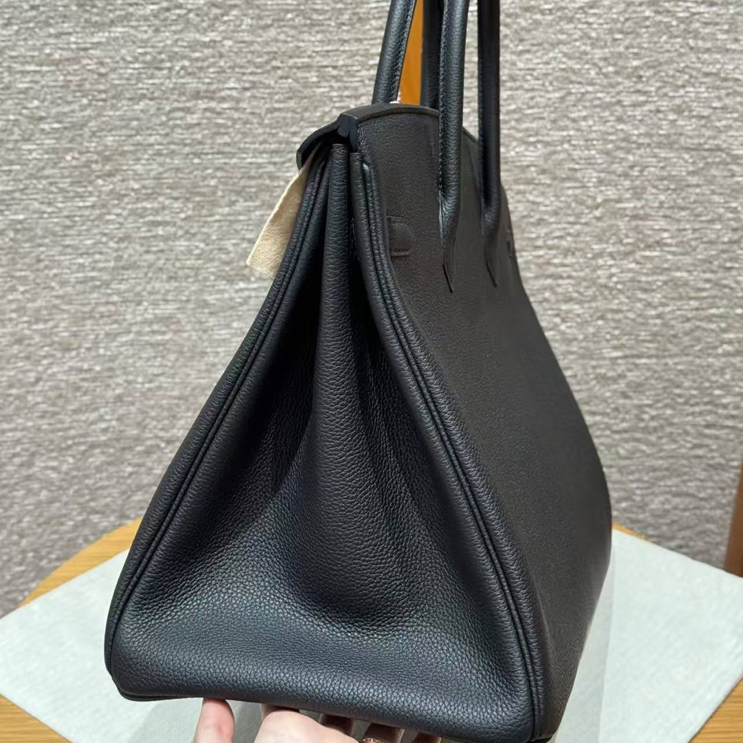 Hermes Birkin 40 Bag Handmade In Togo Calfskin Leather Gold Hardware Noir - Image 19