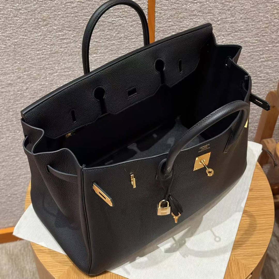 Hermes Birkin 40 Bag Handmade In Togo Calfskin Leather Gold Hardware Noir - Image 17