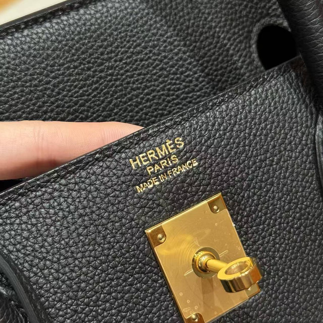 Hermes Birkin 40 Bag Handmade In Togo Calfskin Leather Gold Hardware Noir - Image 16
