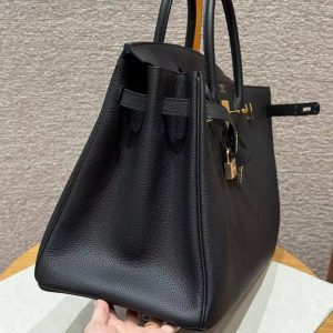 Hermes Birkin 40 Bag Handmade In Togo Calfskin Leather Gold Hardware Noir - Image 13