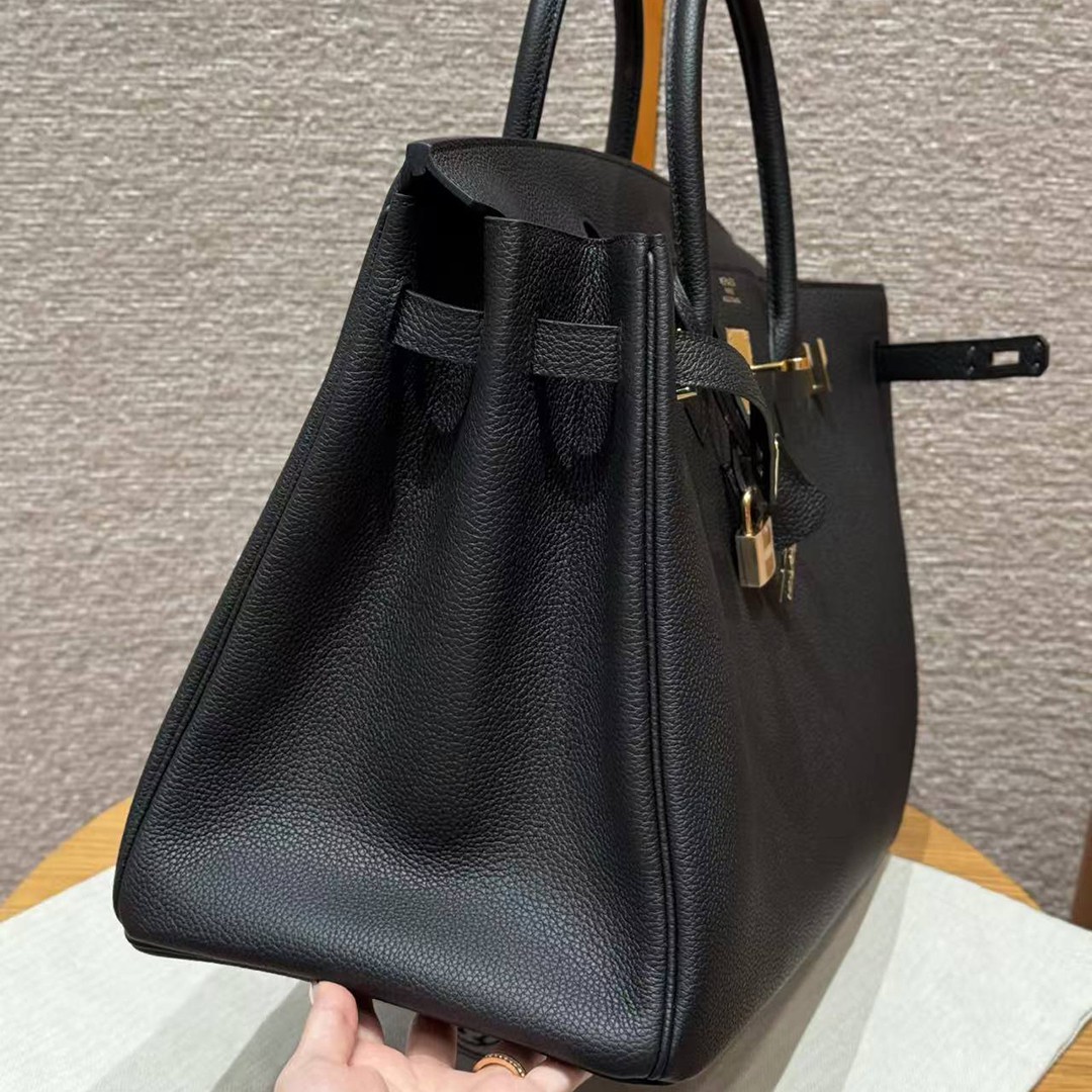 Hermes Birkin 40 Bag Handmade In Togo Calfskin Leather Gold Hardware Noir - Image 13