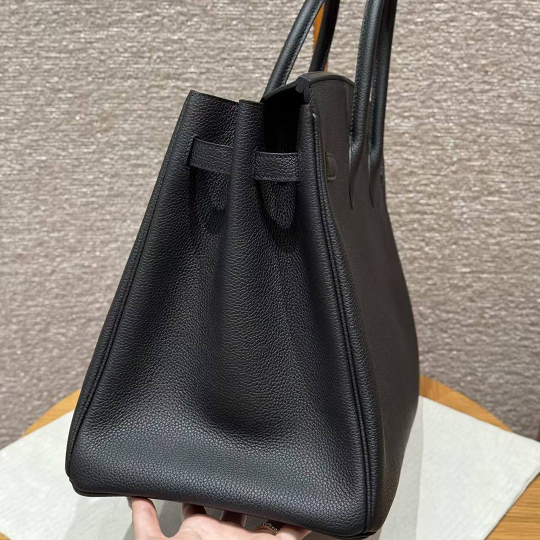 Hermes Birkin 40 Bag Handmade In Togo Calfskin Leather Gold Hardware Noir - Image 12