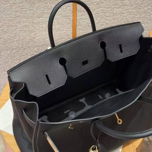 Hermes Birkin 40 Bag Handmade In Togo Calfskin Leather Gold Hardware Noir - Image 11