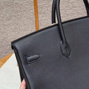 Hermes Birkin 40 Bag Handmade In Togo Calfskin Leather Gold Hardware Noir - Image 6