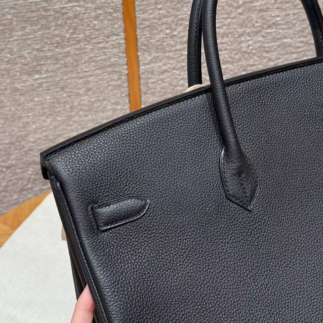 Hermes Birkin 40 Bag Handmade In Togo Calfskin Leather Gold Hardware Noir - Image 6