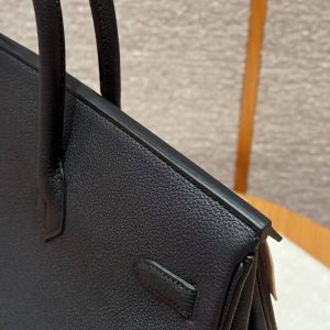 Hermes Birkin 40 Bag Handmade In Togo Calfskin Leather Gold Hardware Noir - Image 4