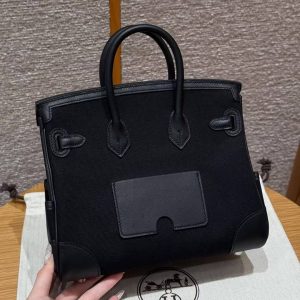 Alternative view of Hermes Birkin Cargo 25 Bag Handmade In Swift Calfskin Leather And Canvas Silver Hardware 89 Noir