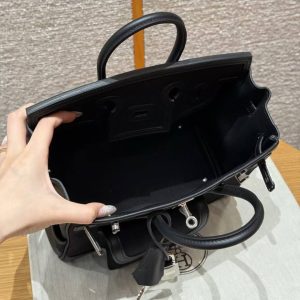 Hermes Birkin Cargo 25 Bag Handmade In Swift Calfskin Leather And Canvas Silver Hardware 89 Noir - Image 13