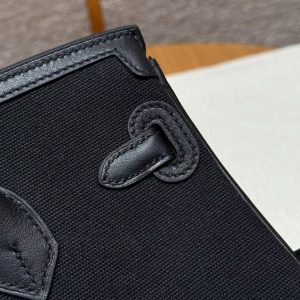 Hermes Birkin Cargo 25 Bag Handmade In Swift Calfskin Leather And Canvas Silver Hardware 89 Noir - Image 4