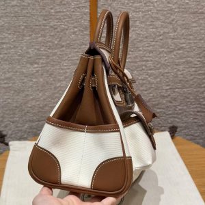 Hermes Birkin Cargo 25 Bag Handmade In Swift Calfskin Leather And Canvas Silver Hardware 37 Gold - Image 21