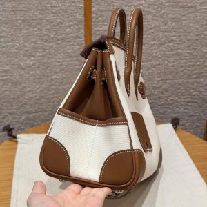 Hermes Birkin Cargo 25 Bag Handmade In Swift Calfskin Leather And Canvas Silver Hardware 37 Gold - Image 20