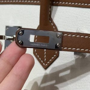 Hermes Birkin Cargo 25 Bag Handmade In Swift Calfskin Leather And Canvas Silver Hardware 37 Gold - Image 15