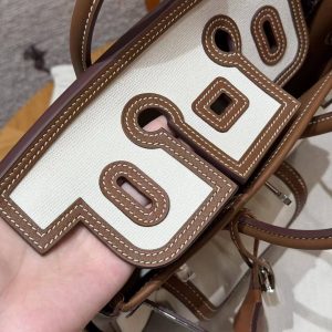 Hermes Birkin Cargo 25 Bag Handmade In Swift Calfskin Leather And Canvas Silver Hardware 37 Gold - Image 12