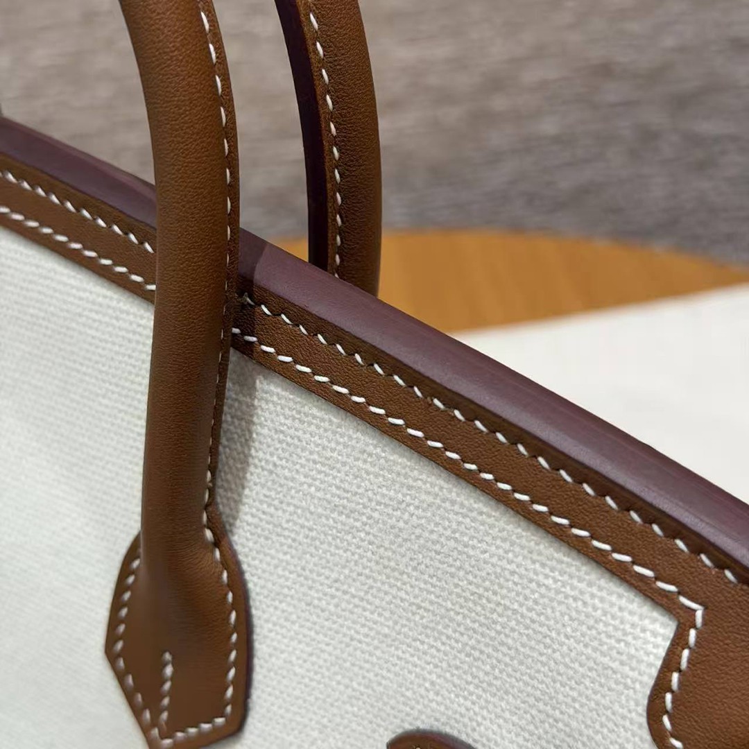 Hermes Birkin Cargo 25 Bag Handmade In Swift Calfskin Leather And Canvas Silver Hardware 37 Gold - Image 7