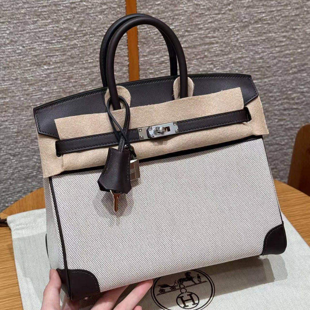 Hermes Birkin Cargo 25 Bag Handmade In Swift Calfskin Leather And Canvas Silver Hardware 46 Ebene