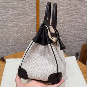 Hermes Birkin Cargo 25 Bag Handmade In Swift Calfskin Leather And Canvas Silver Hardware 46 Ebene - Image 18