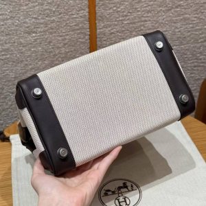 Hermes Birkin Cargo 25 Bag Handmade In Swift Calfskin Leather And Canvas Silver Hardware 46 Ebene - Image 16