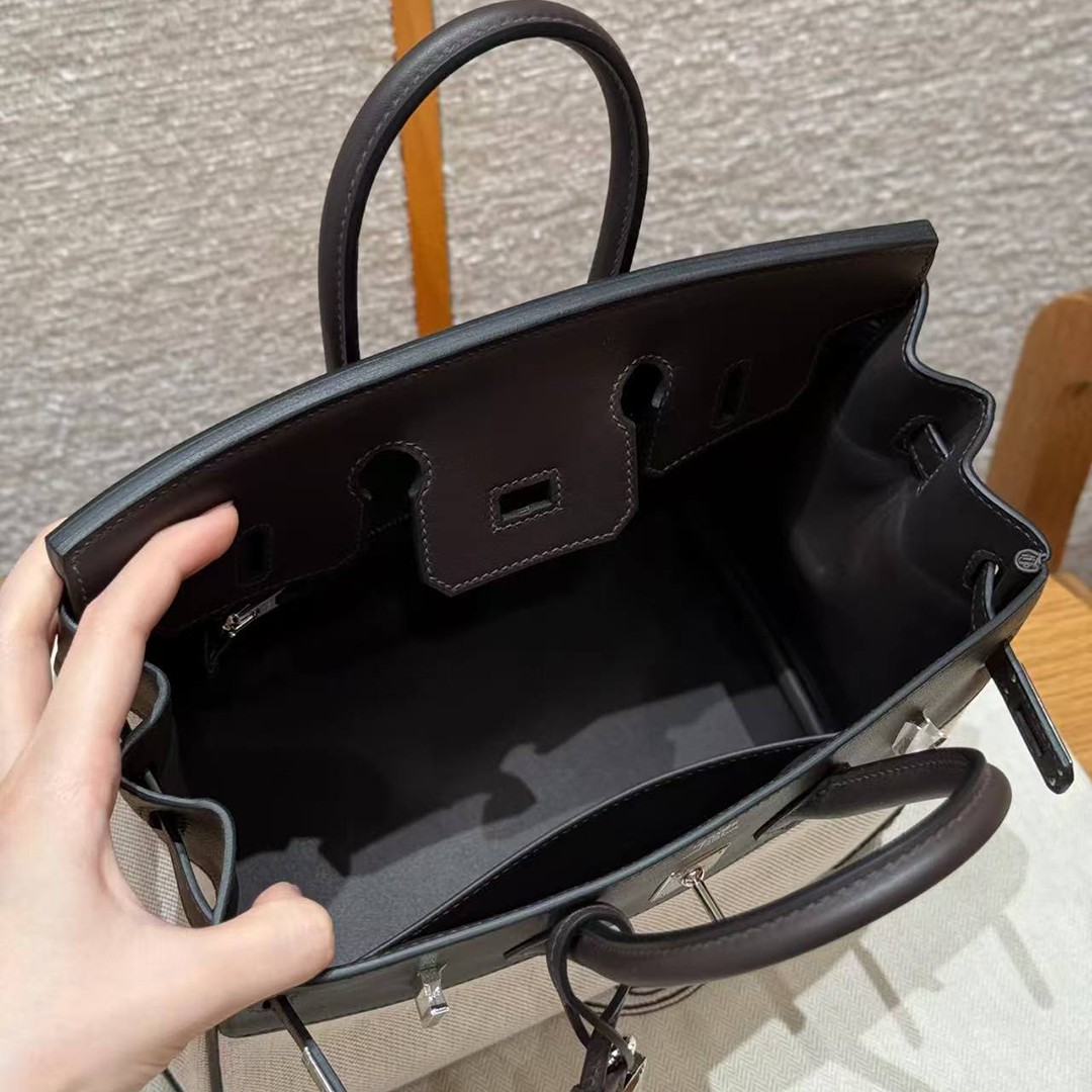 Hermes Birkin Cargo 25 Bag Handmade In Swift Calfskin Leather And Canvas Silver Hardware 46 Ebene - Image 15