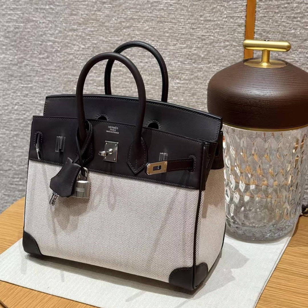 Hermes Birkin Cargo 25 Bag Handmade In Swift Calfskin Leather And Canvas Silver Hardware 46 Ebene - Image 11