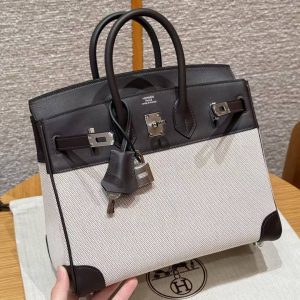 Hermes Birkin Cargo 25 Bag Handmade In Swift Calfskin Leather And Canvas Silver Hardware 46 Ebene - Image 10