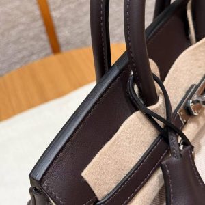 Hermes Birkin Cargo 25 Bag Handmade In Swift Calfskin Leather And Canvas Silver Hardware 46 Ebene - Image 5